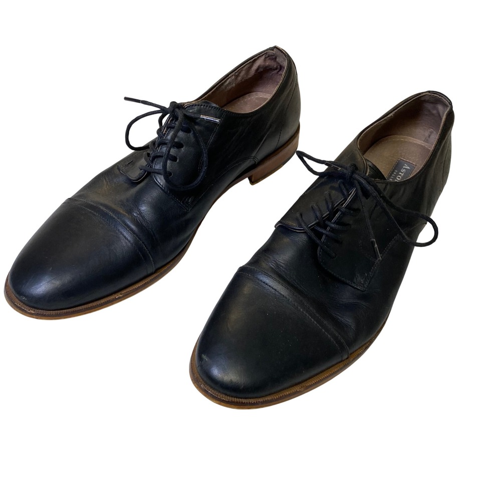 Aston Grey Cap Toe‎ Oxford Dress Shoes Black Leather Mens 11.5